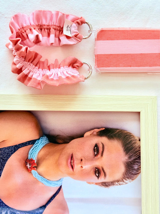 Conjunto Cuelga Movil Rizado Rayas Coral y Rosa