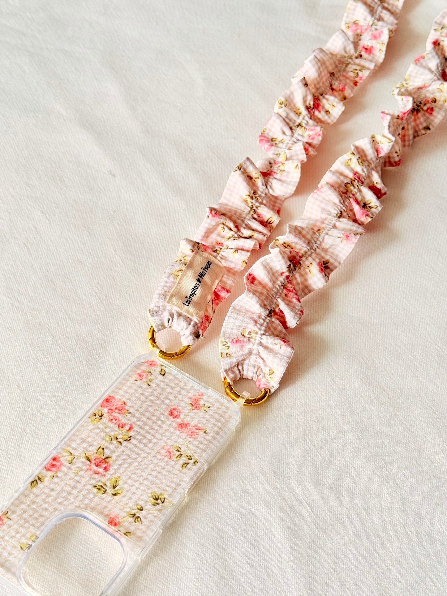 Conjunto Cuelga Movil Rizado Vichy Beige y Flores