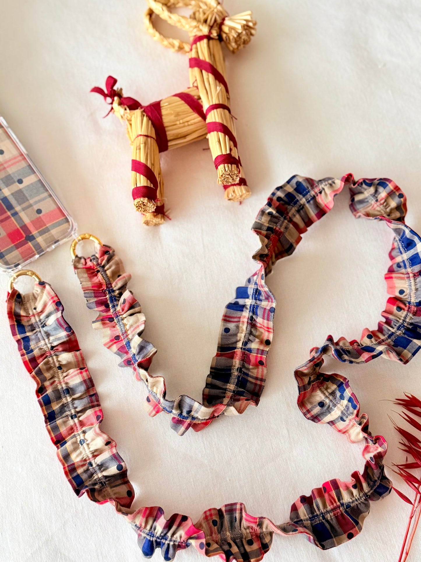 Conjunto Cuelga Movil Tartan Beige y Lunares