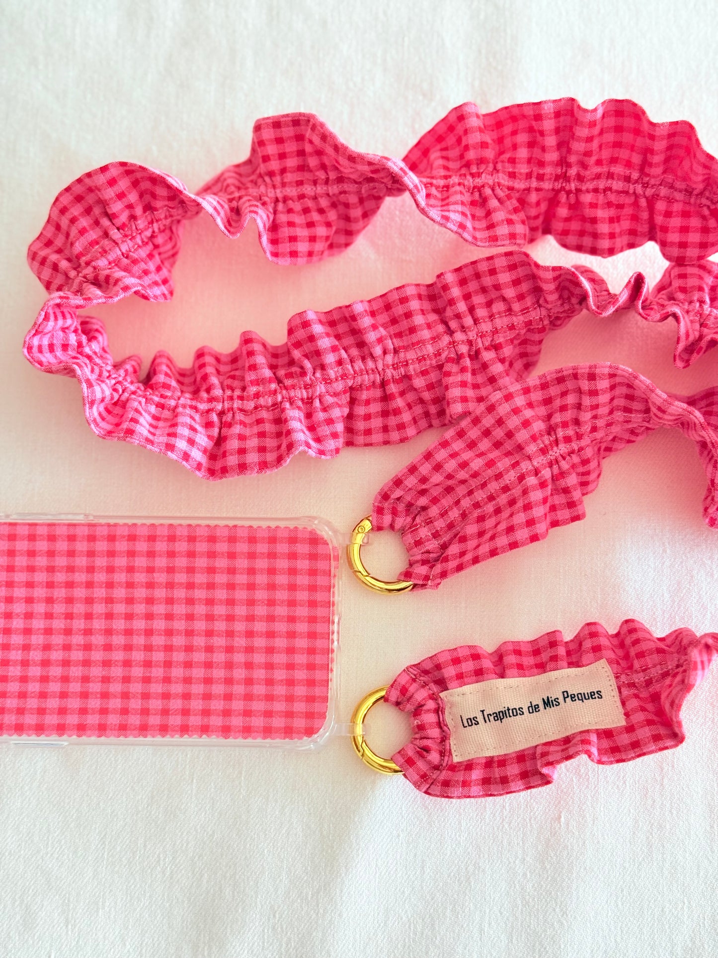 Conjunto Cuelga Movil Rizado Vichy Rosa y Rojo