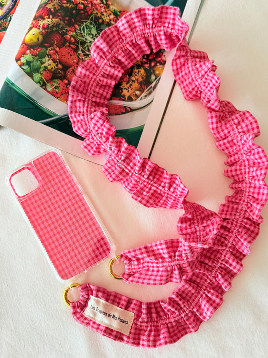 Conjunto Cuelga Movil Rizado Vichy Rosa y Rojo