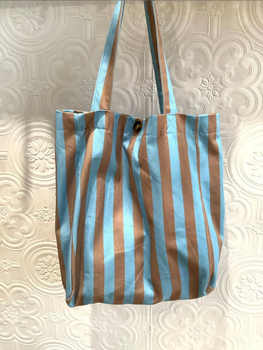 Tote Bag Rayas Celeste y Marrón