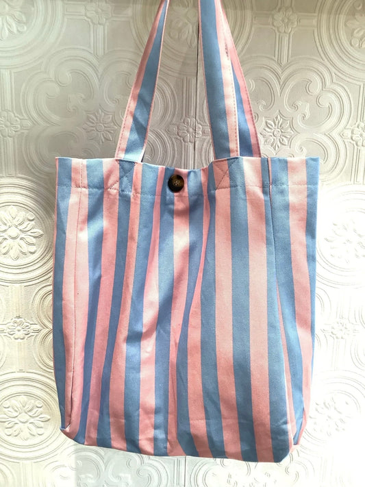 Tote Bag Rayas Rosa y Celeste