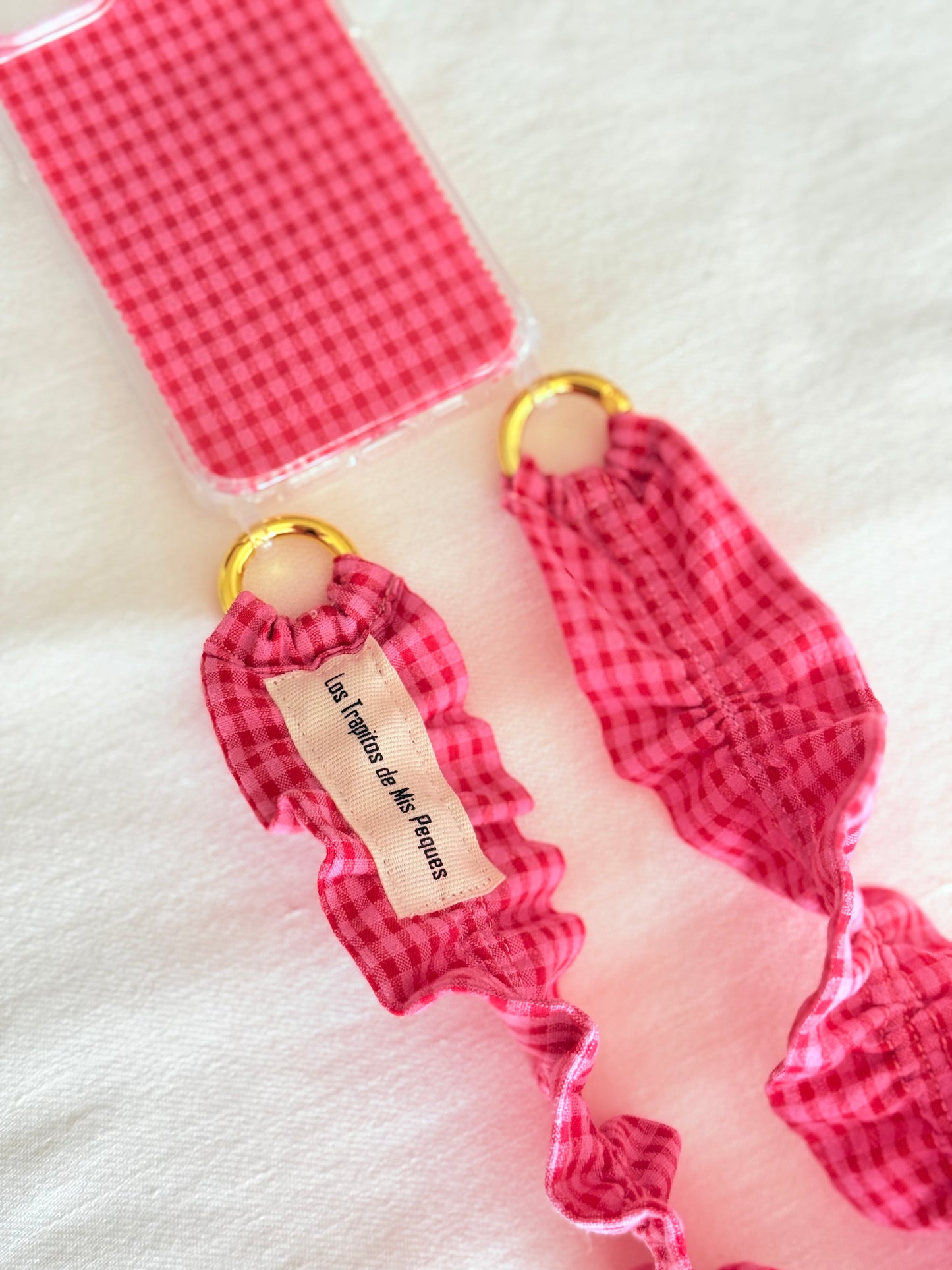 Conjunto Cuelga Movil Rizado Vichy Rosa y Rojo