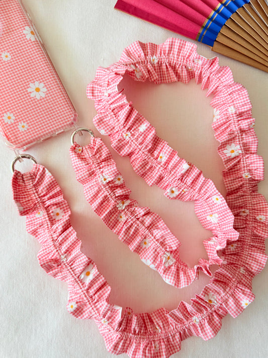 Conjunto Cuelga Móvil Vichy Coral y Margaritas