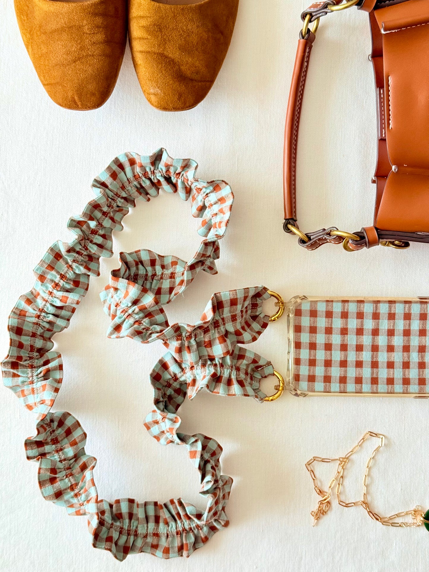 Conjunto Cuelga Movil Vichy Turquesa y Marrón