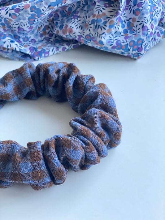 Diadema Scrunchie Vichy Marrón y Azul