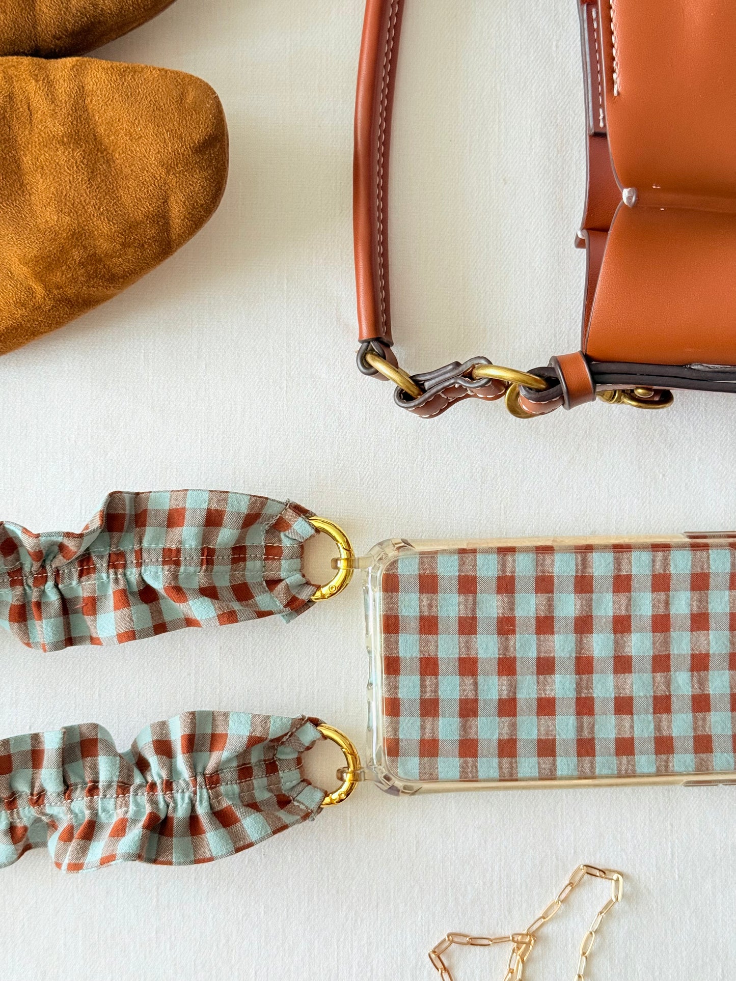 Conjunto Cuelga Movil Vichy Turquesa y Marrón