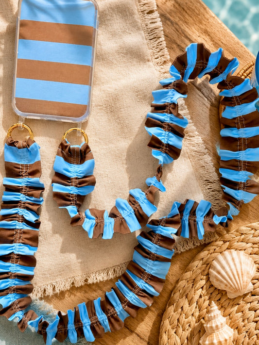 Conjunto Cuelga Movil Rayas Azul y Chocolate