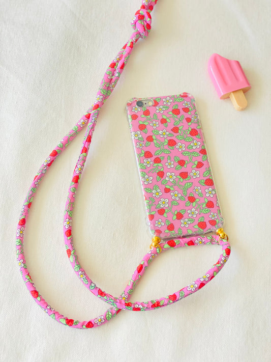 Conjunto Funda Liberty Fresas Rosas (cordón)