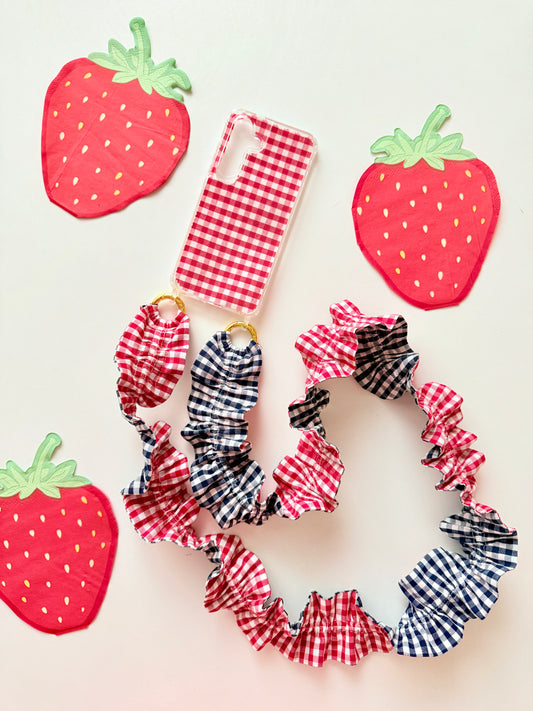 Conjunto Cuelga Movil Rizado Vichy Rojo y Marino