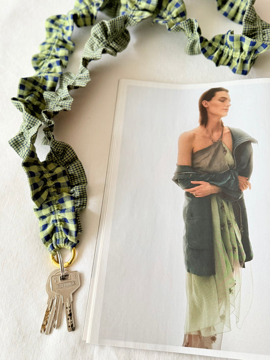 Cuelga Llaves / Landyards Rizado Liberty Bloom y Vichy Verde Grande y Pequeño