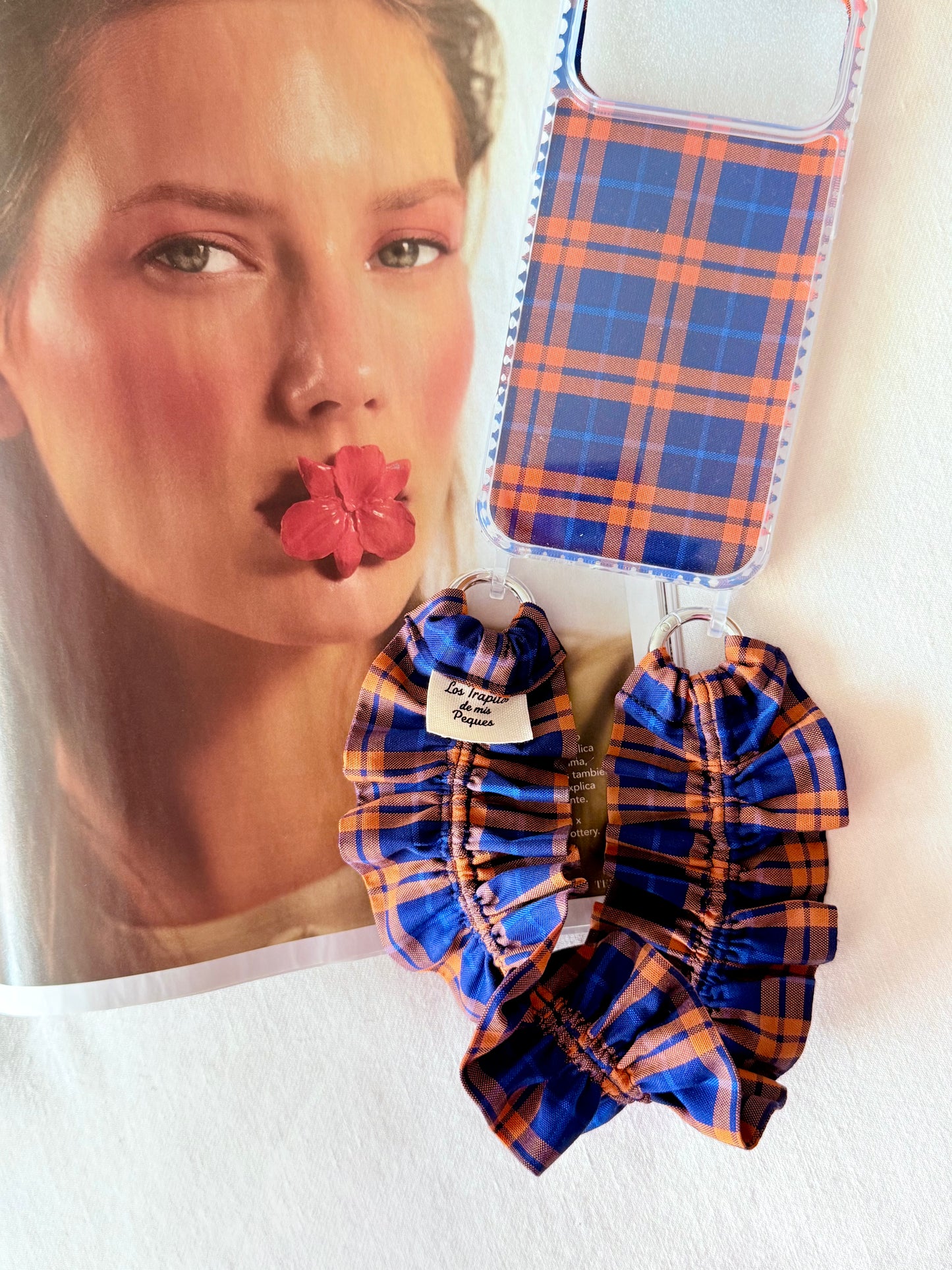 Conjunto Cuelga Móvil Corto Rizado Tartan Naranja