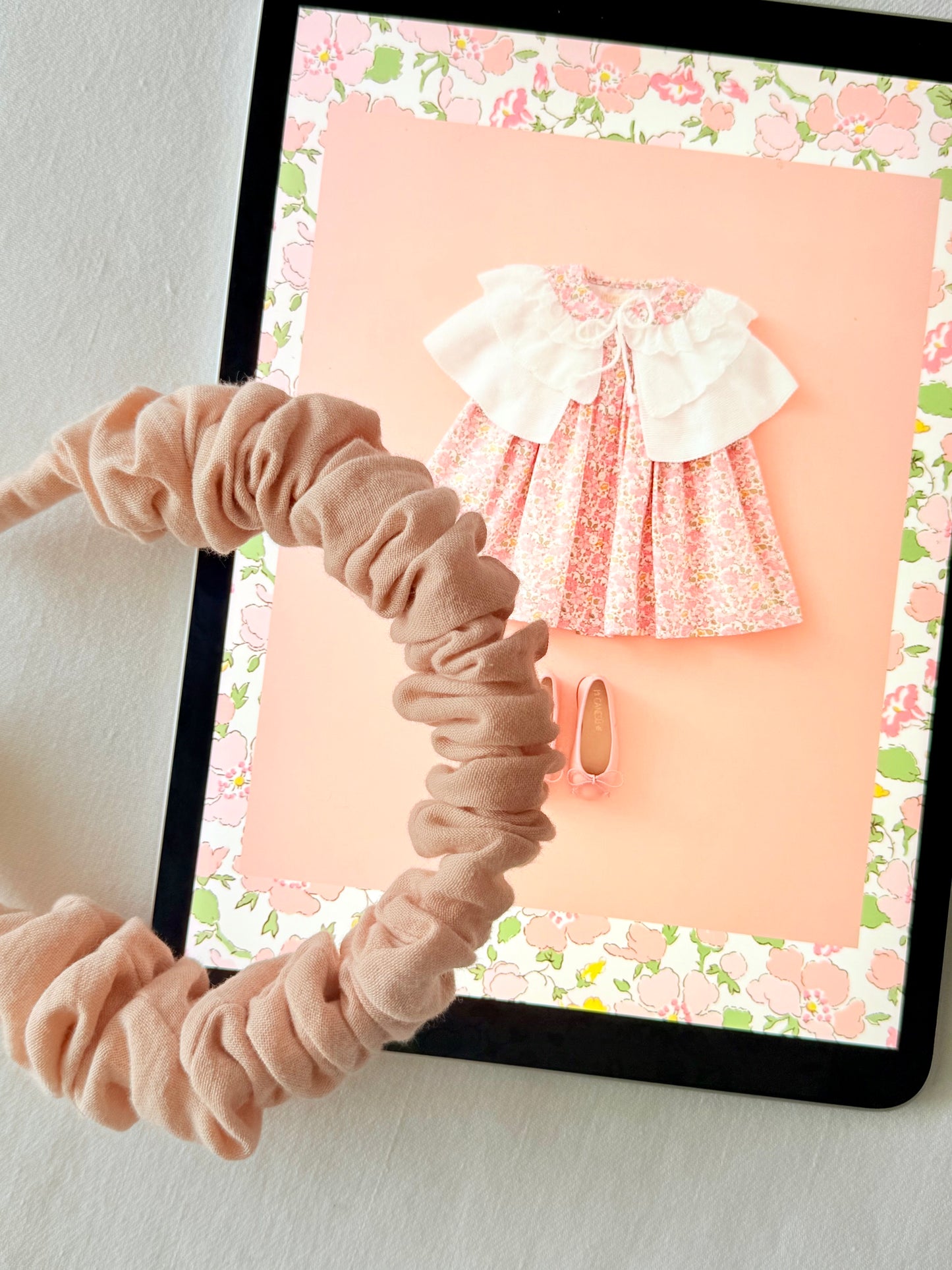 Diadema Scrunchie Bambula Rosa Empolvado