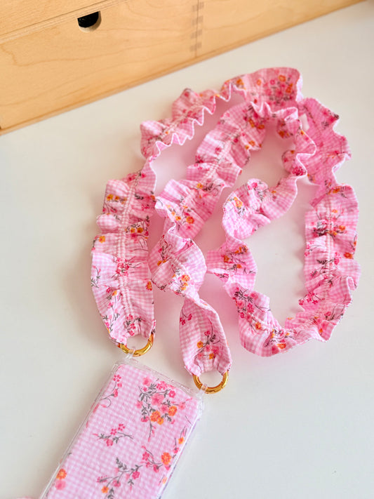 Conjunto Cuelga Movil Vichy Rosa y Flores