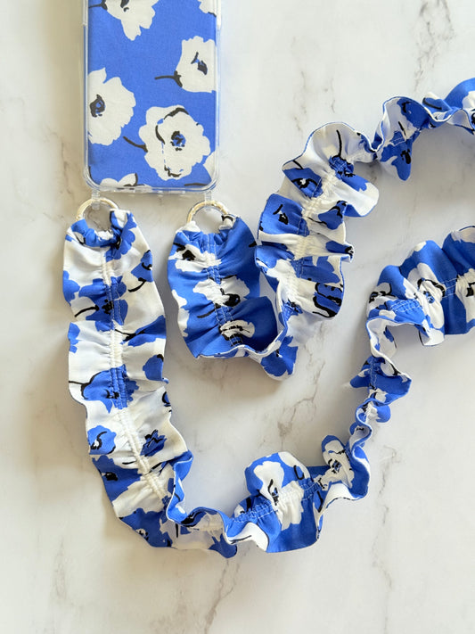 Conjunto Cuelga Movil Rizado Amapolas, funda azul