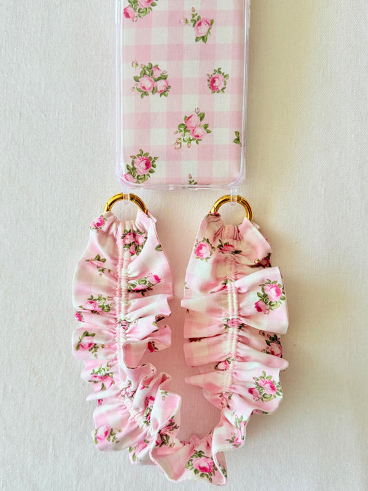 Conjunto Cuelga Movil Rizado Vichy Rosado y Flores