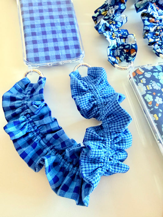 Short Curled Gingham Blue Mobile Hanging Set