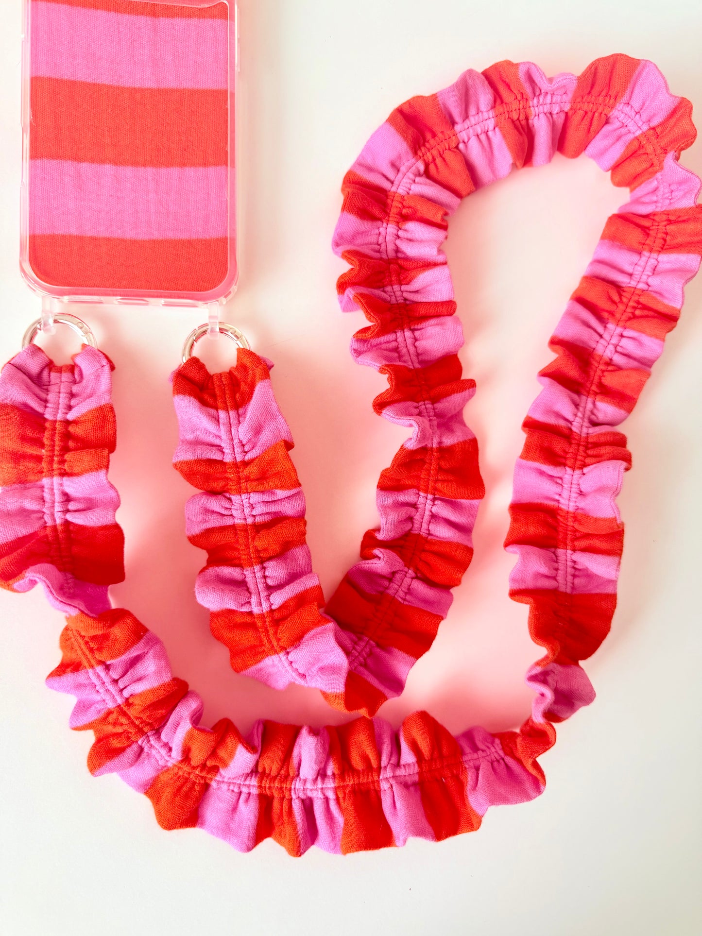 Conjunto Cuelga Movil Rayas Rosa y Rojo
