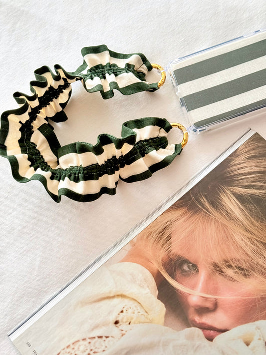 Conjunto Cuelga Movil Rizado Corto Lino Rayas Verde y Beige