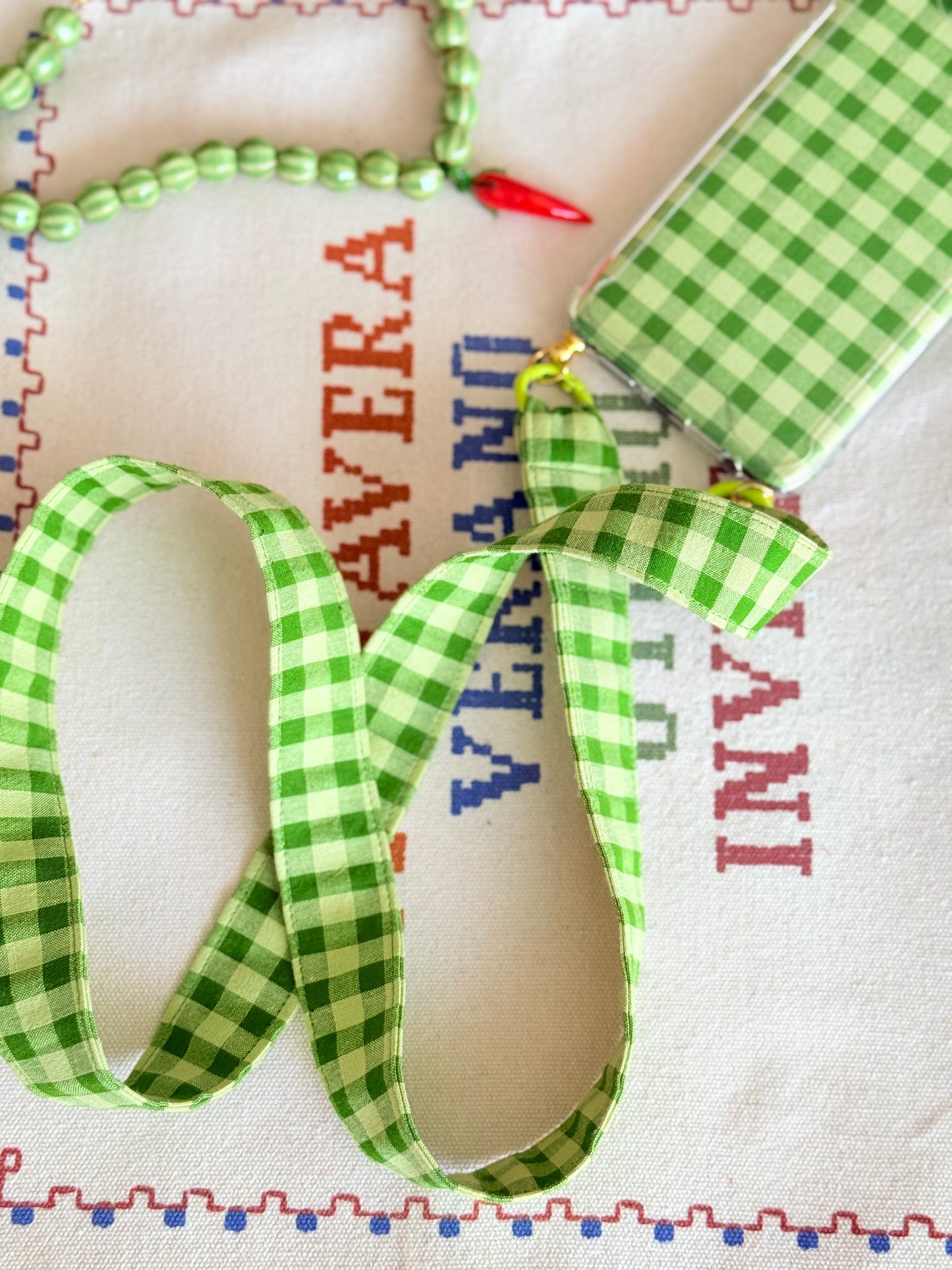 Conjunto Cuelga Movil Vichy Matcha Seersucker