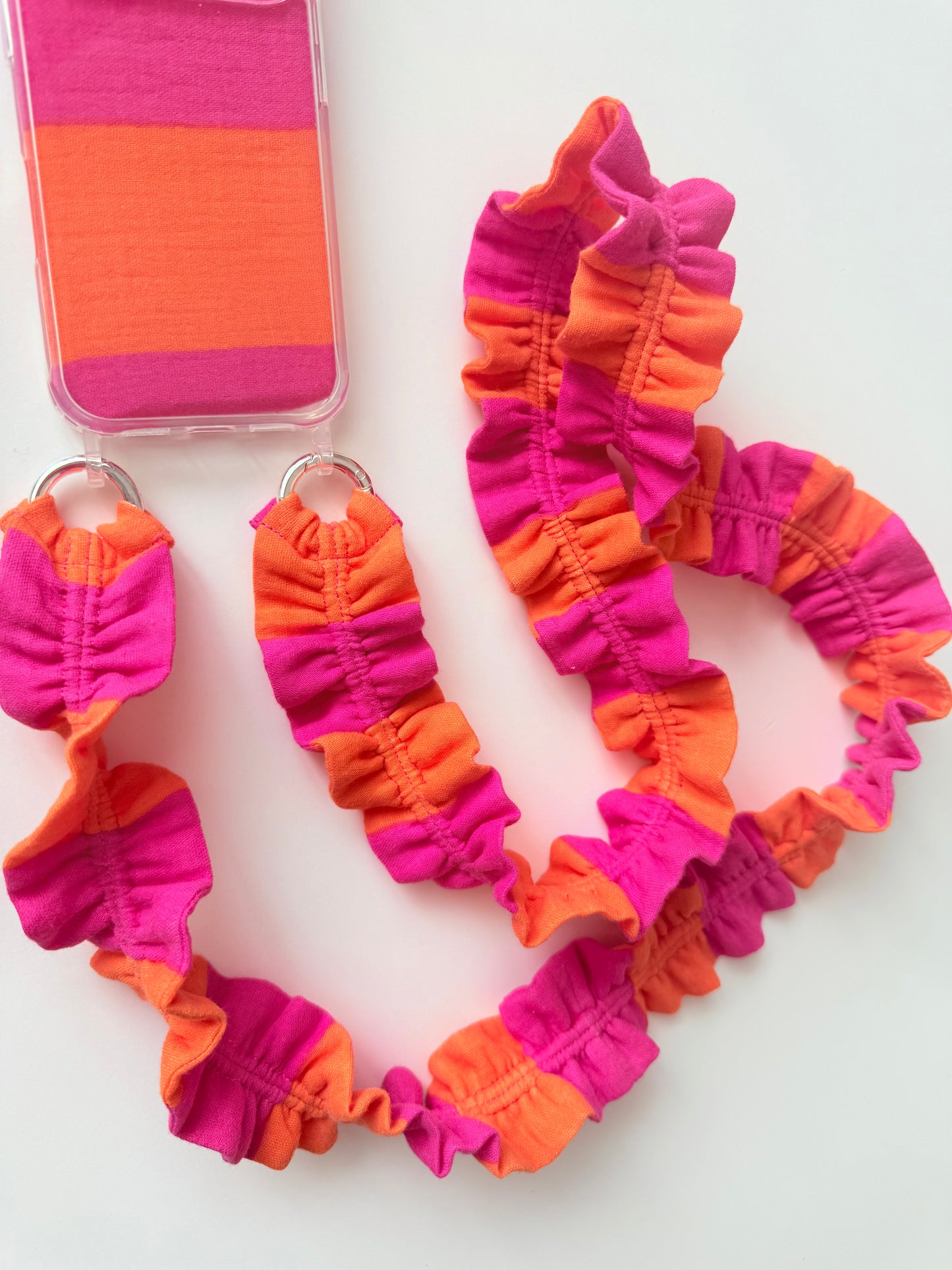 Conjunto Cuelga Movil Rayas Fresa y Naranja