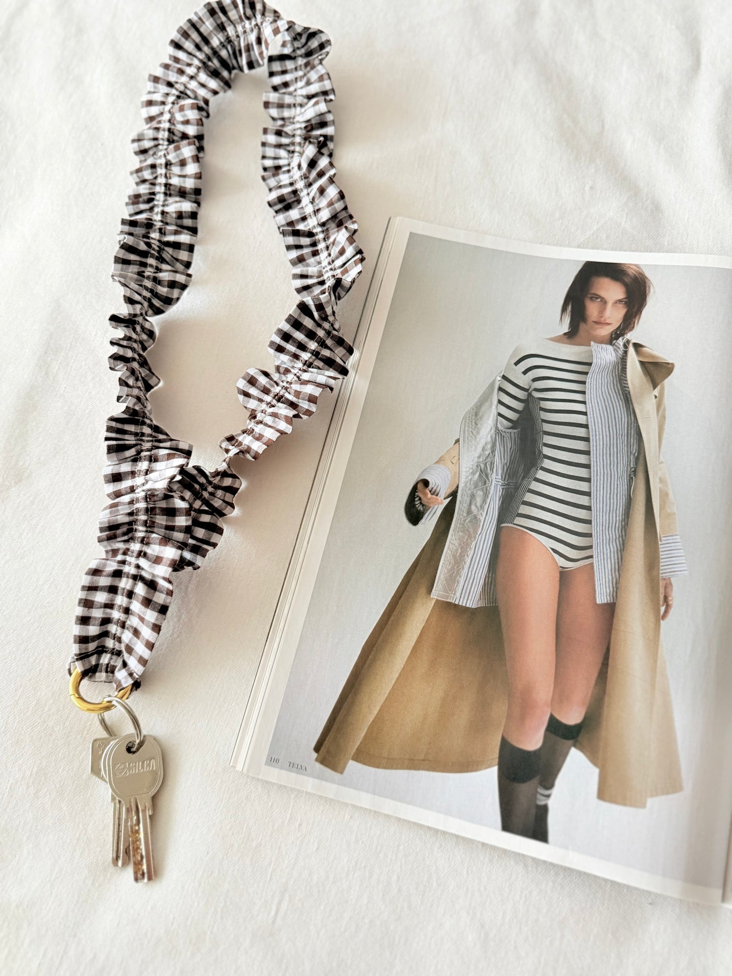 Cuelga Llaves / Landyards Rizado Vichy Marrón Chocolate