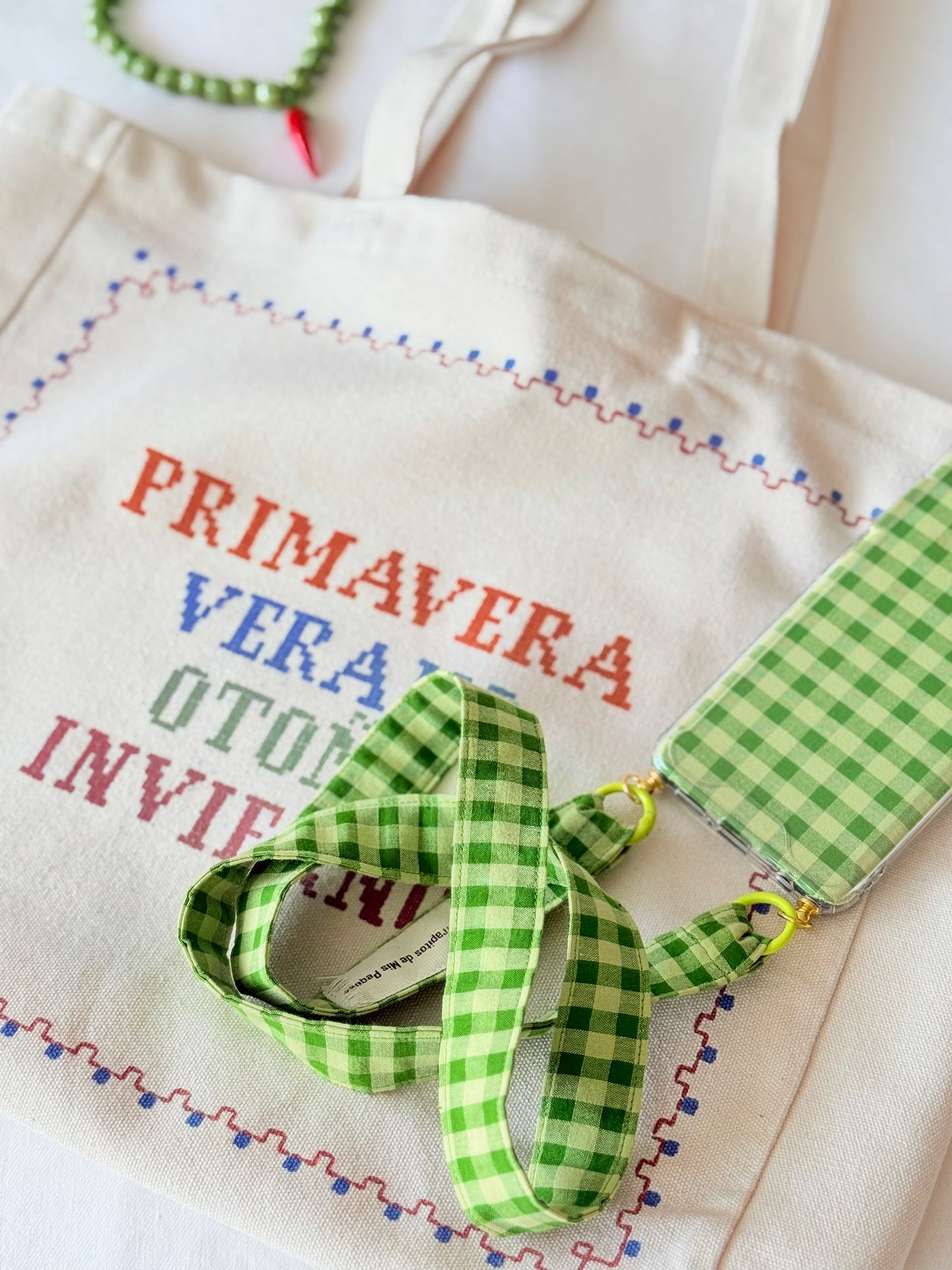 Conjunto Cuelga Movil Vichy Matcha Seersucker