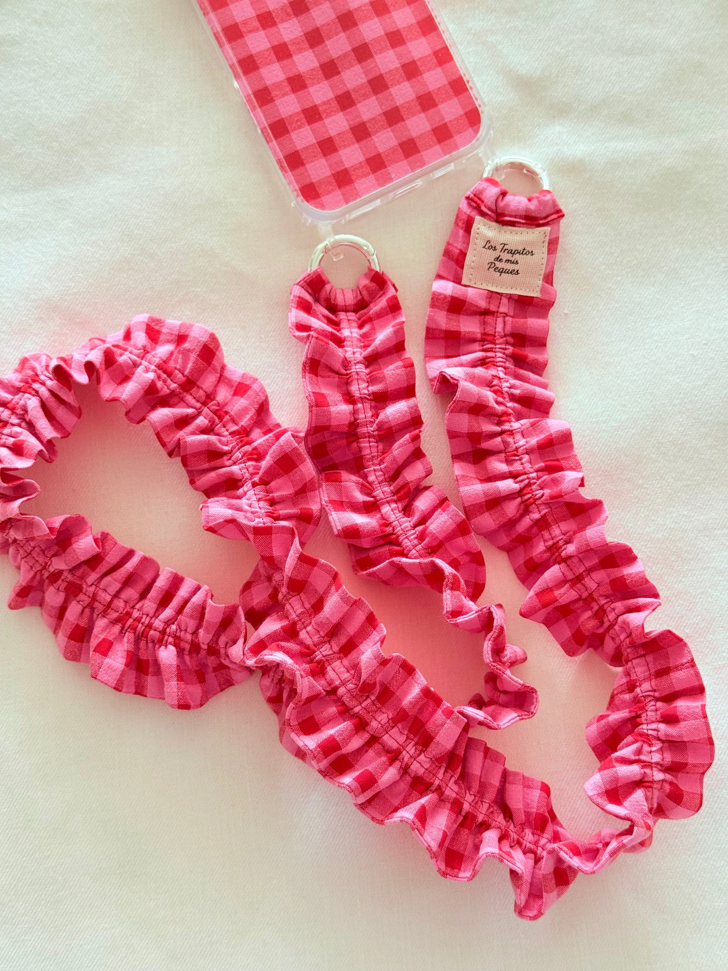 Conjunto Cuelga Movil Rizado Vichy Rojo y Rosa