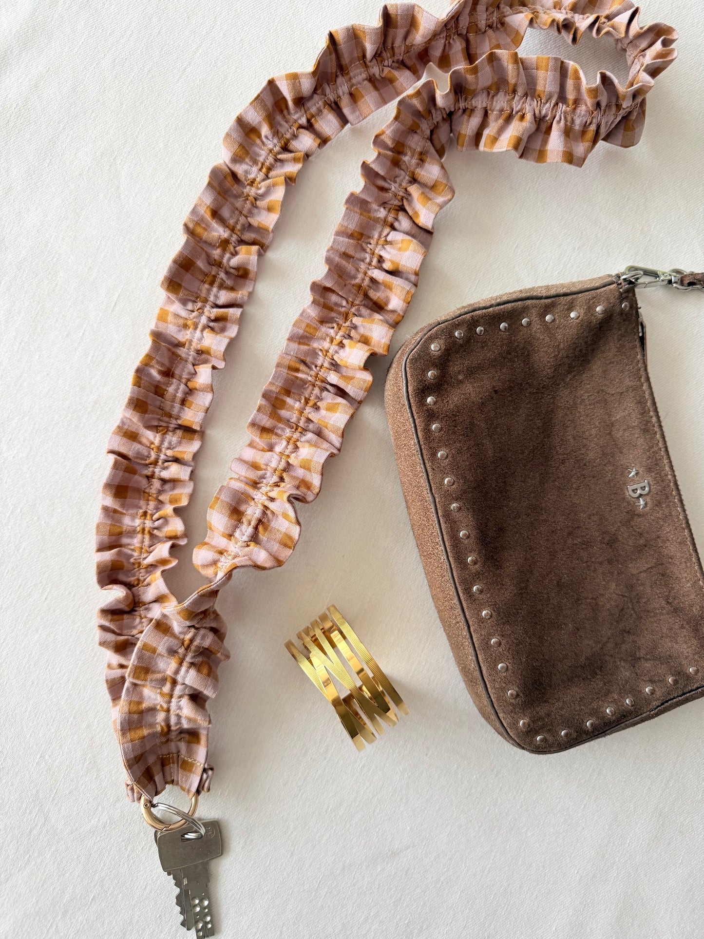 Cuelga Llaves / Landyards Rizado Vichy Caramelo
