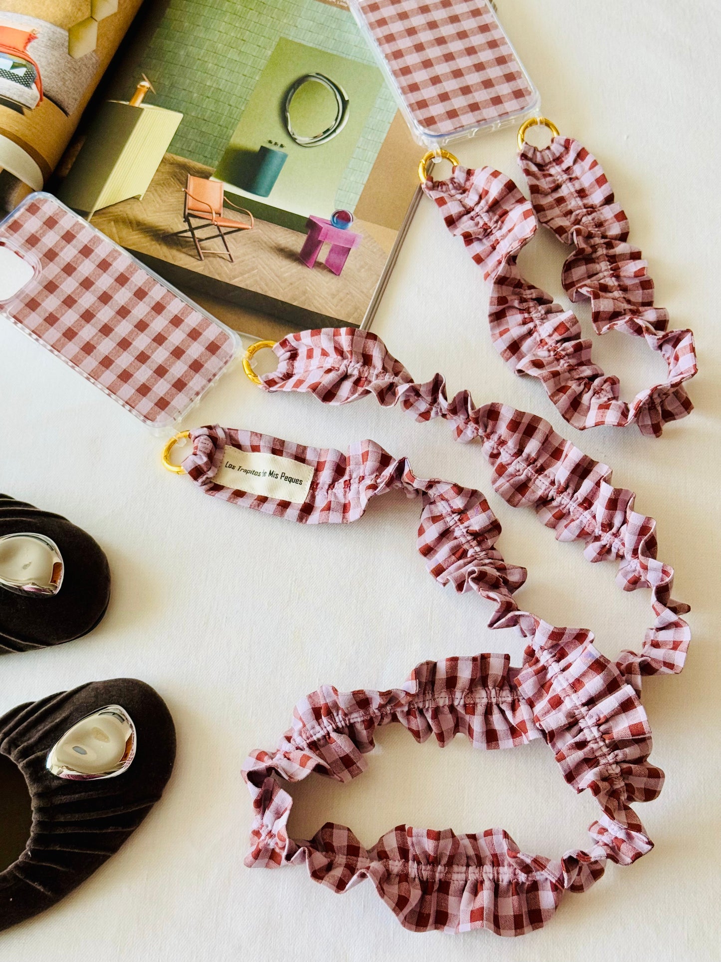Conjunto Cuelga Móvil Rizado Vichy Madera