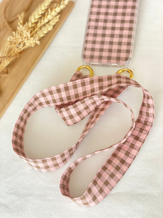 Conjunto Funda Cuelga Vichy Rosa y Marrón