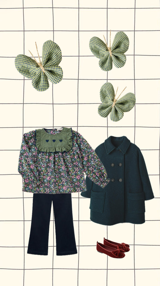 Mariposa Vichy Verde Y Azul Marino