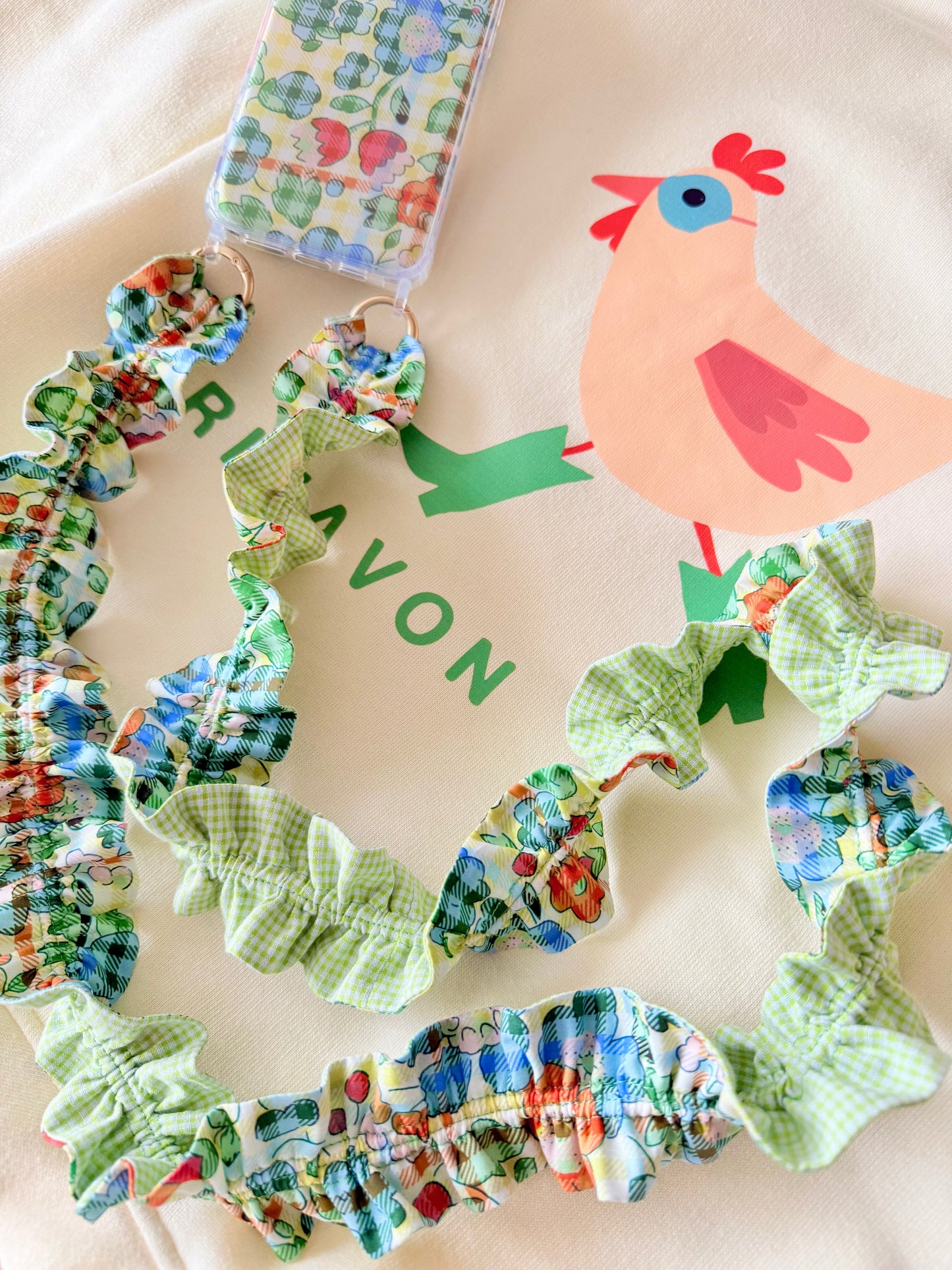 Conjunto Cuelga Movil Liberty Claire Verde y Rosa y Vichy