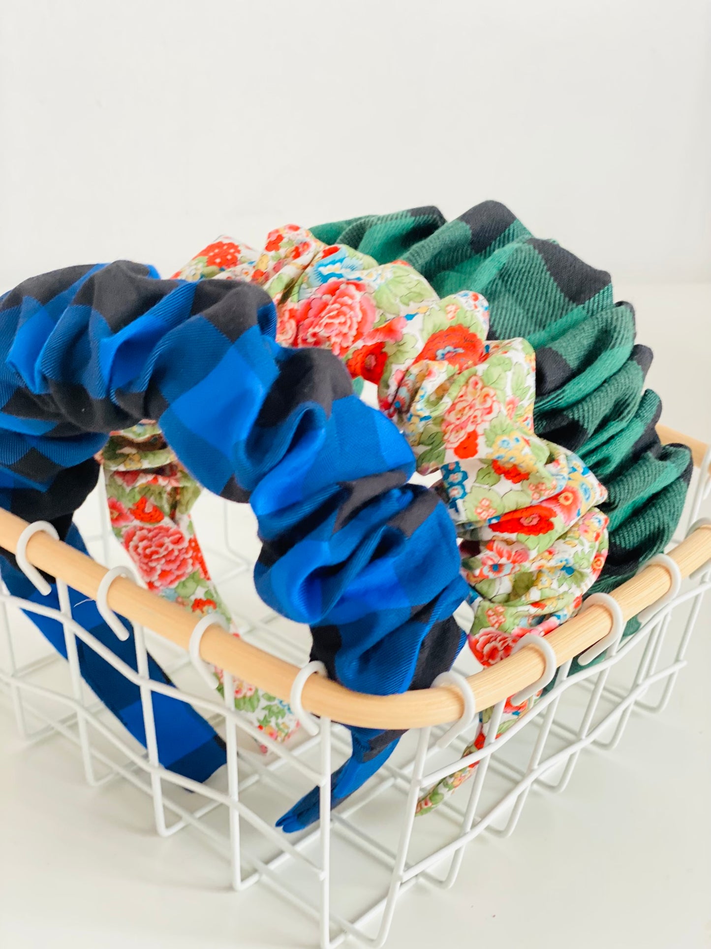 Diadema Scrunchie Vichy Negro y Azul