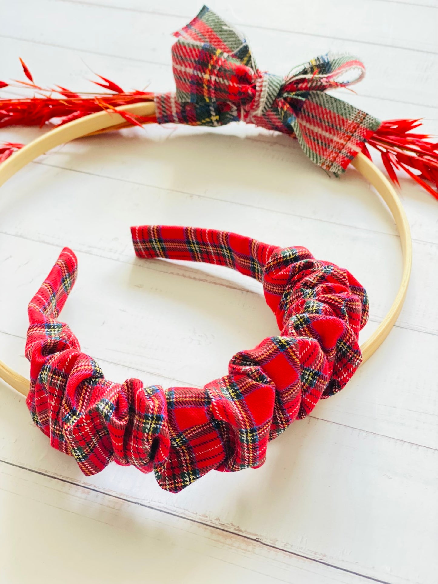 Diadema Scrunchie Tartán Rojo