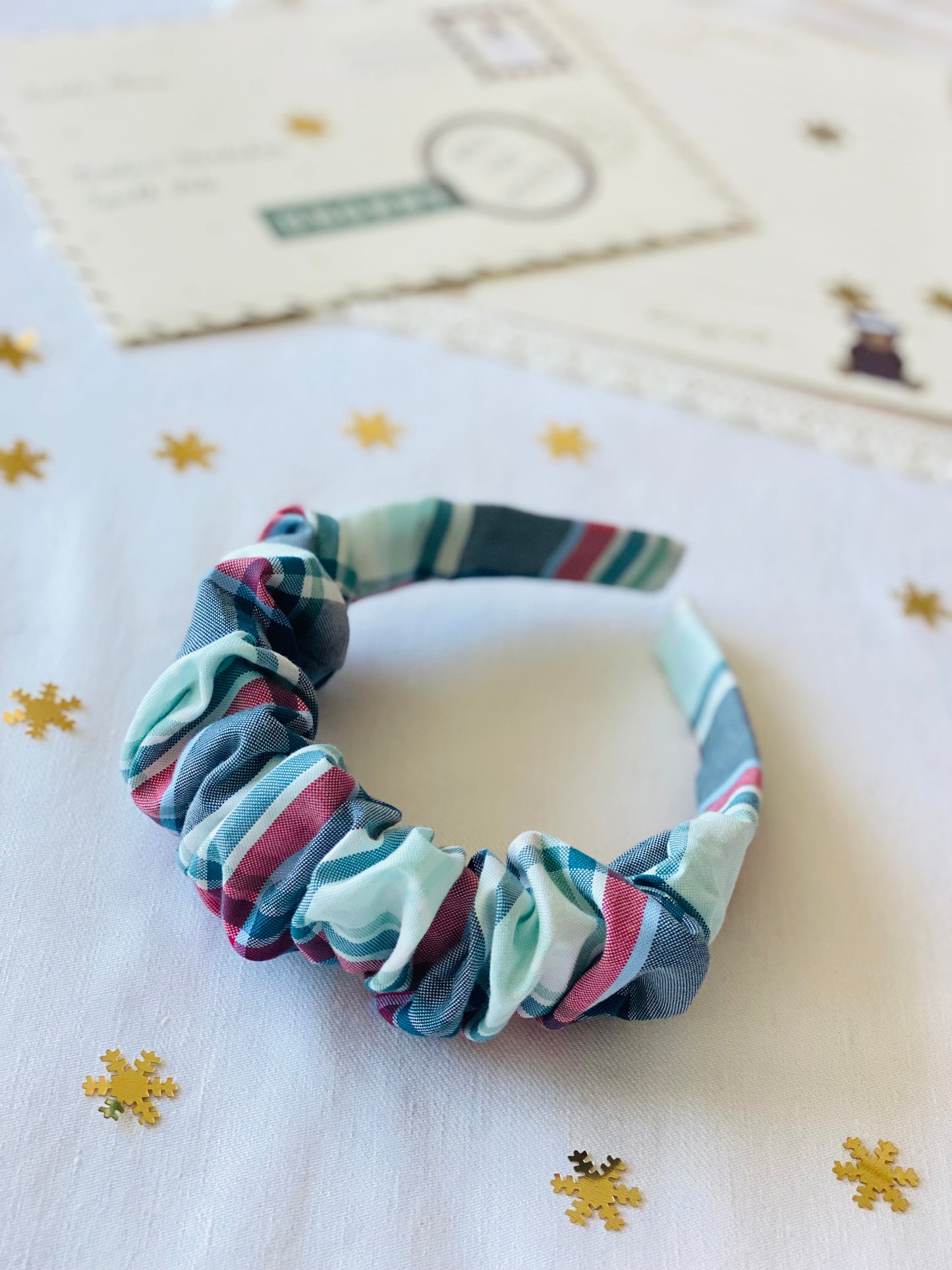 Diadema Scrunchie Tartán Verde Lago